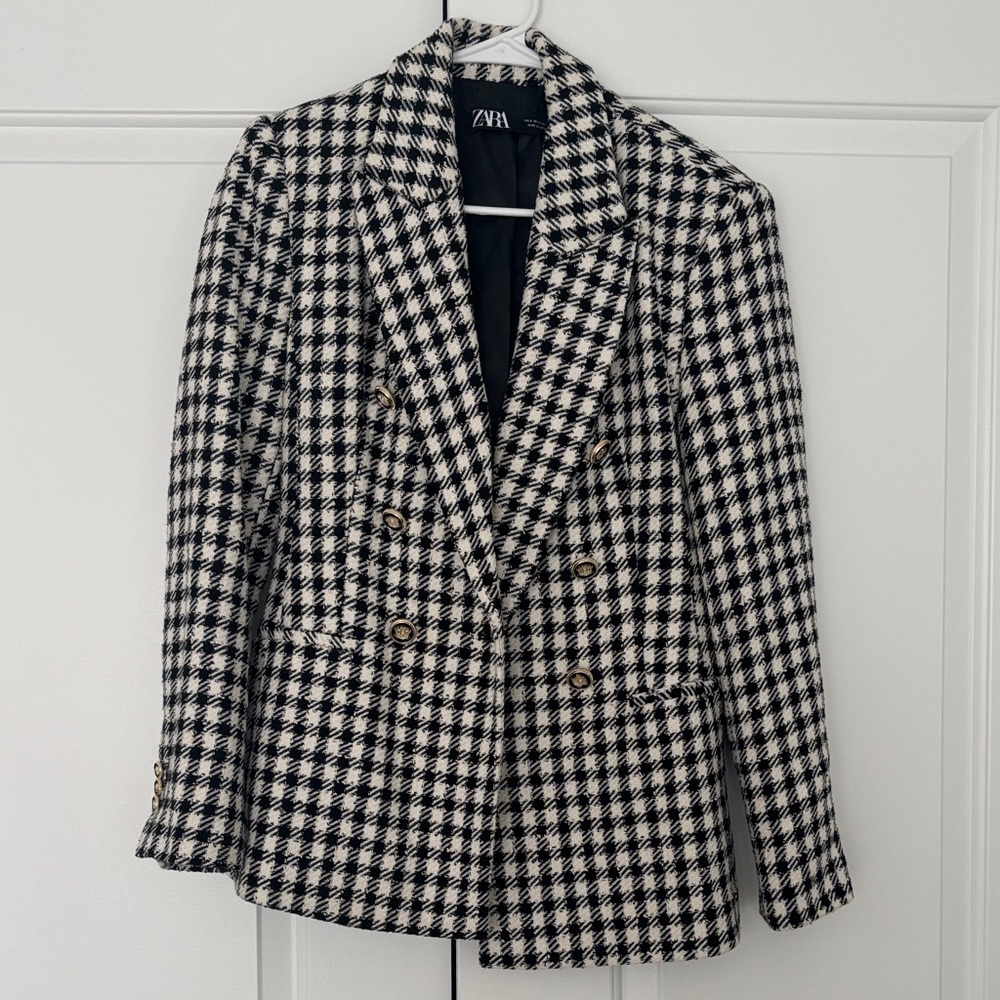 Zara Houndstooth Blazer in Black and White
